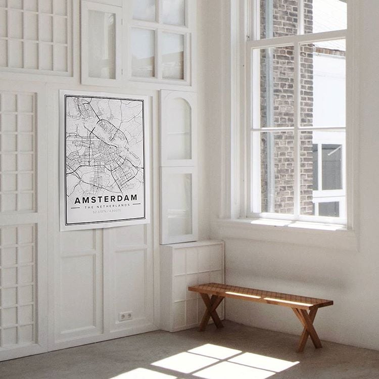 White map poster of amsterdam, netherlands