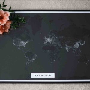 Black custom world map poster