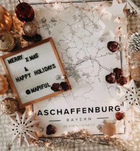 White christmas map poster of Aschaffenburg, Germany
