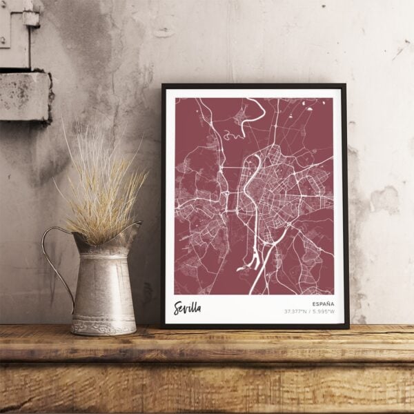 Red map poster of Sevilla, Spain
