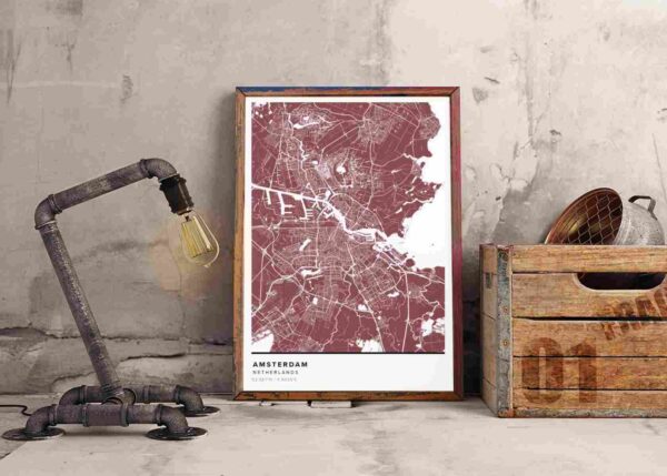 Red map poster of Amsterdam, The Netherlands