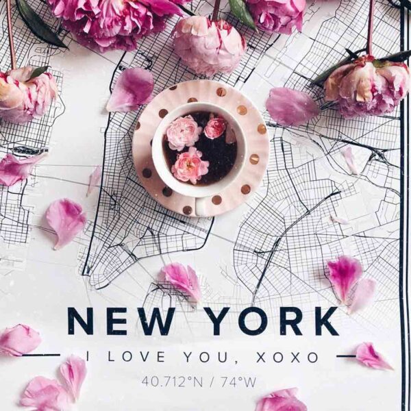Romantic map poster of New York, United States