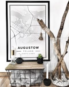 White map poster of Augustow, Poland