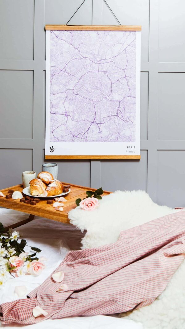 purple map poster of paris, france