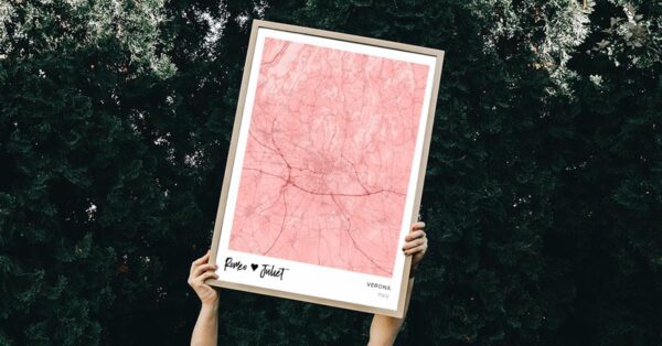 Pink map poster of Verona, Italy