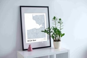 Blue map poster of mont saint michel