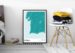 Blue map poster of the algarve, portugal