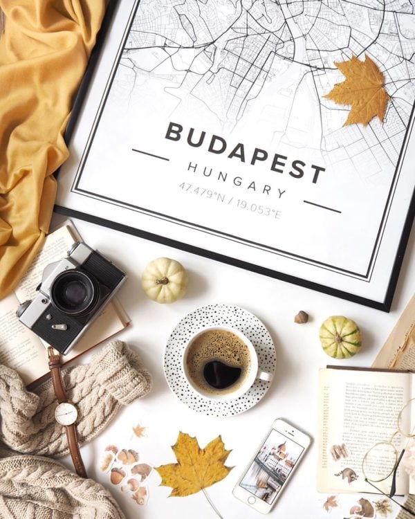 White map poster of Budapest, Hungary