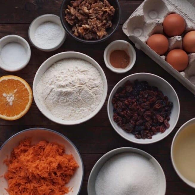 Mother's Day Carrot Cake ingredients laid out on a table