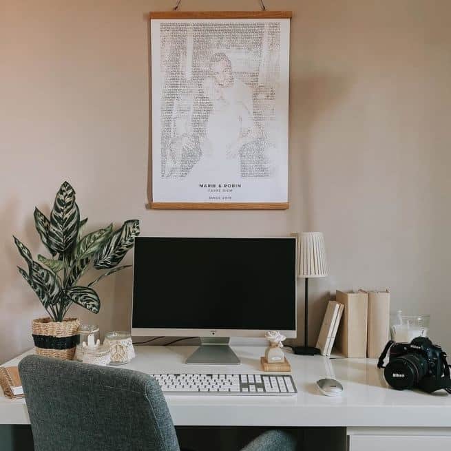 text art poster of a wedding couple in a productive home office