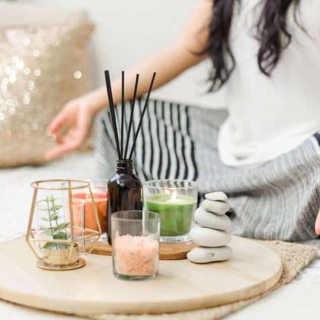 mindfulness meditation with candles and scents