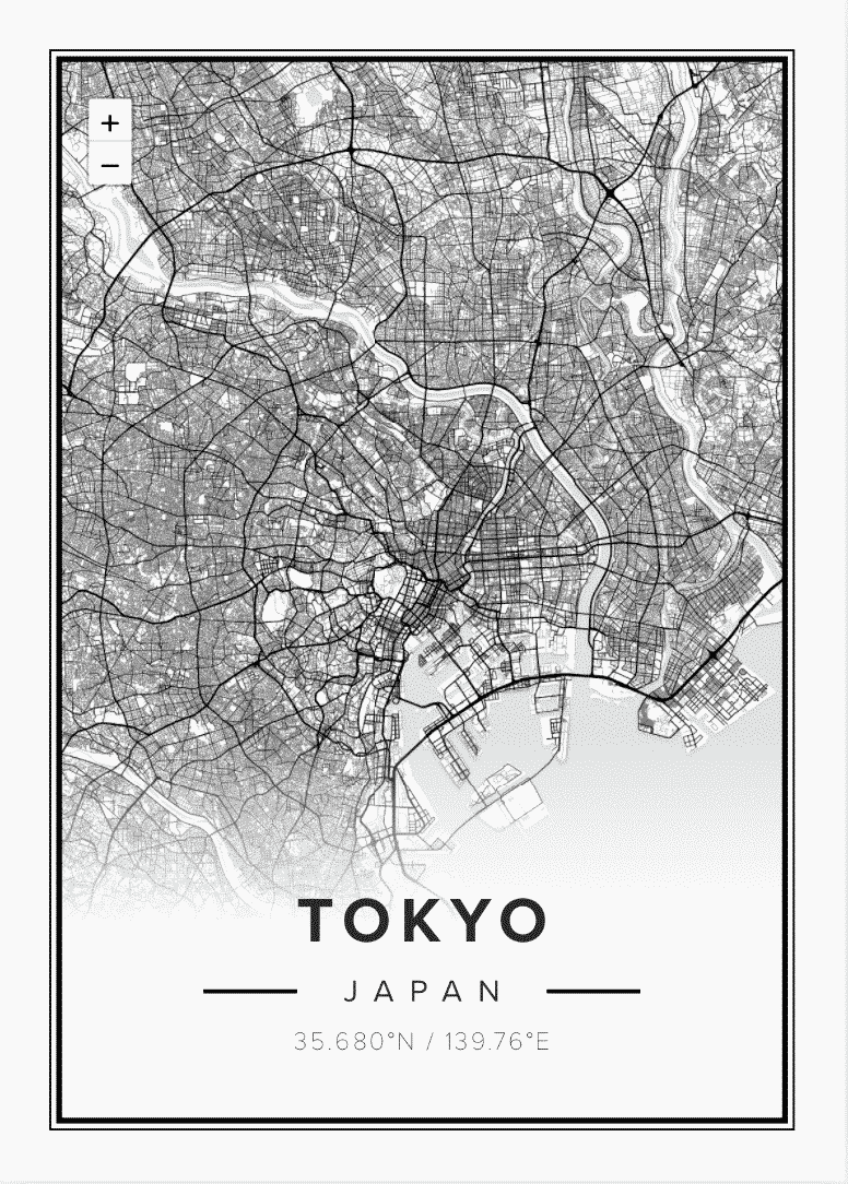 white map poster of tokyo, japan