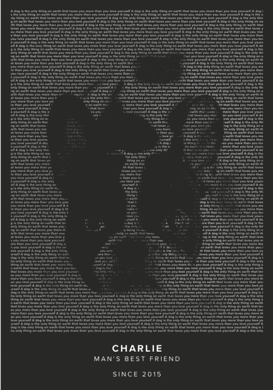 Black text art poster of a dog
