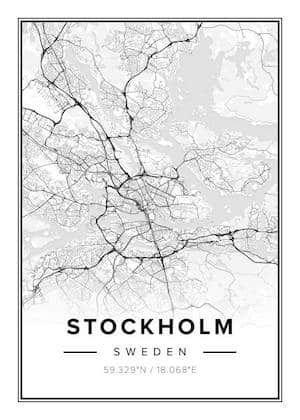 white map poster of stockholm, sweden