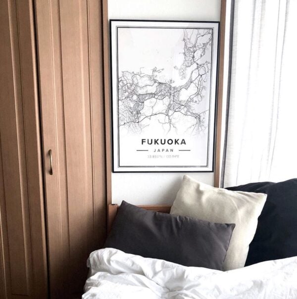 White map poster of Fukuoka, Japan