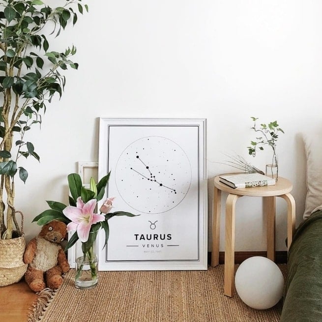 Custom Zodiac Astrlogy Poster of Taurus In A Spring Interior Design Setting