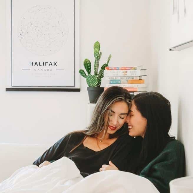 modern star map poster of the city of halifax, Canada, above a couple that create connection with their partner