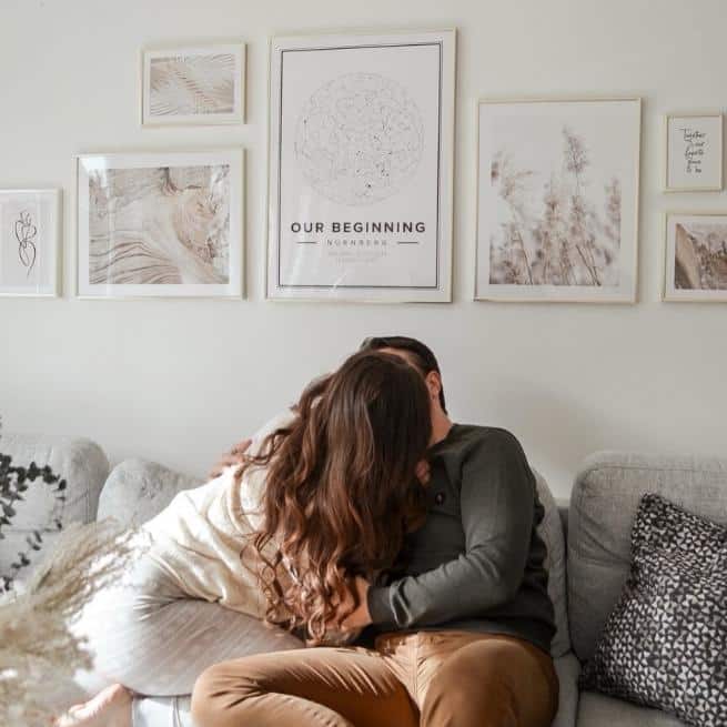 modern romantic star map poster, above a couple that kissing their partner