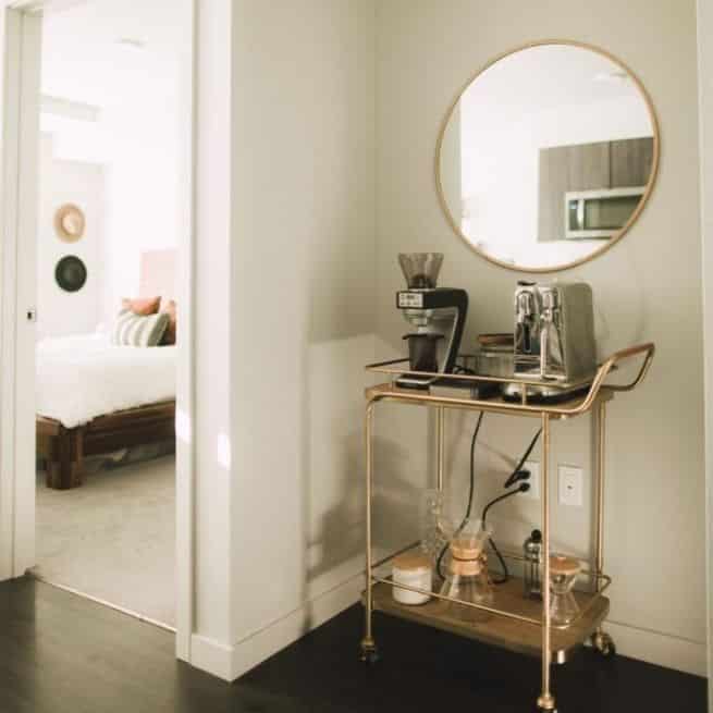 Coffee cart styling in a minimal interior