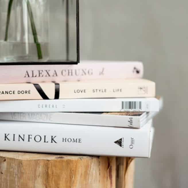 Stack of aesthetic books about interior