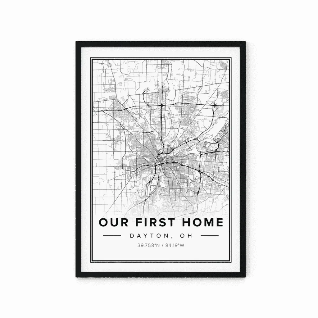 white map poster of dayton, ohio