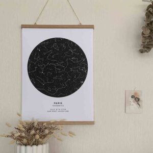 black and white starmap poster of paris, france