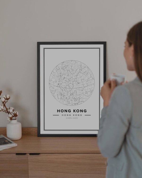 white star map poster of Hong Kong