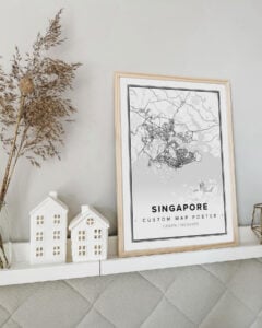 white poster map of Singapore