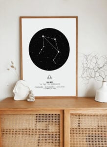 Black and white libra Star Map Print