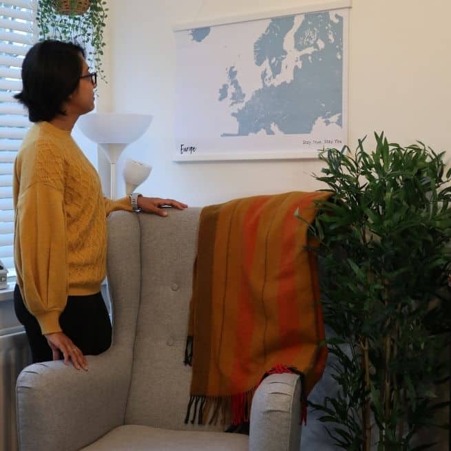 Girl looking at Blue street map poster 