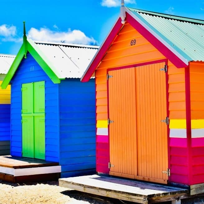 colourful beach sheds