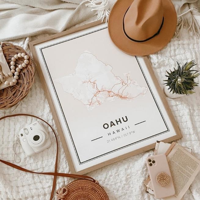 custom map poster of oahu, hawaii