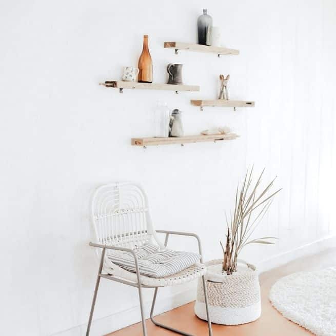 tropical bedroom with plants and memories on the shelf