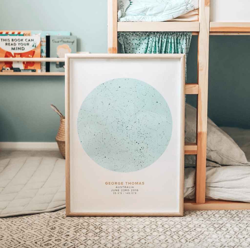 turquoise star map poster of the birth of george