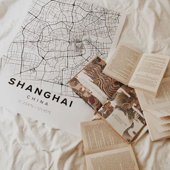 classic street map of Shanghai and books