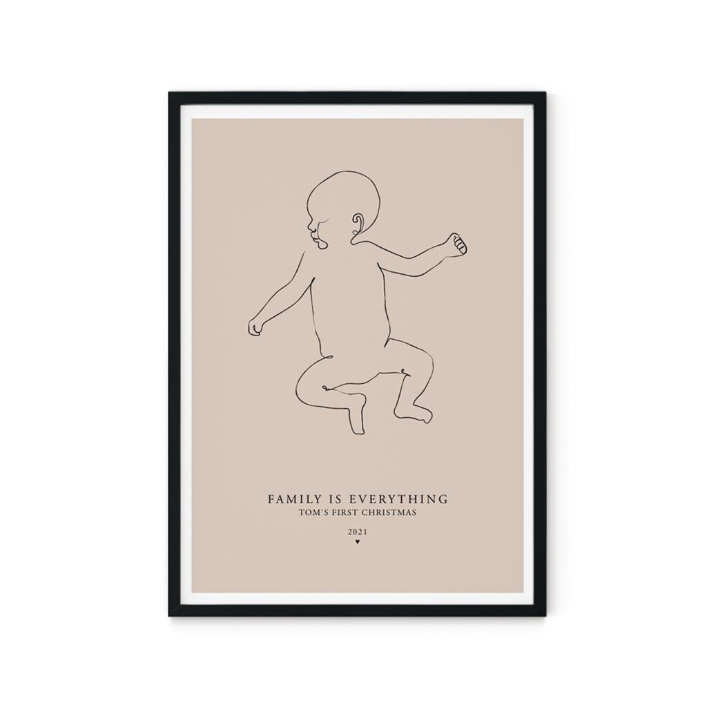 beige line art baby poster