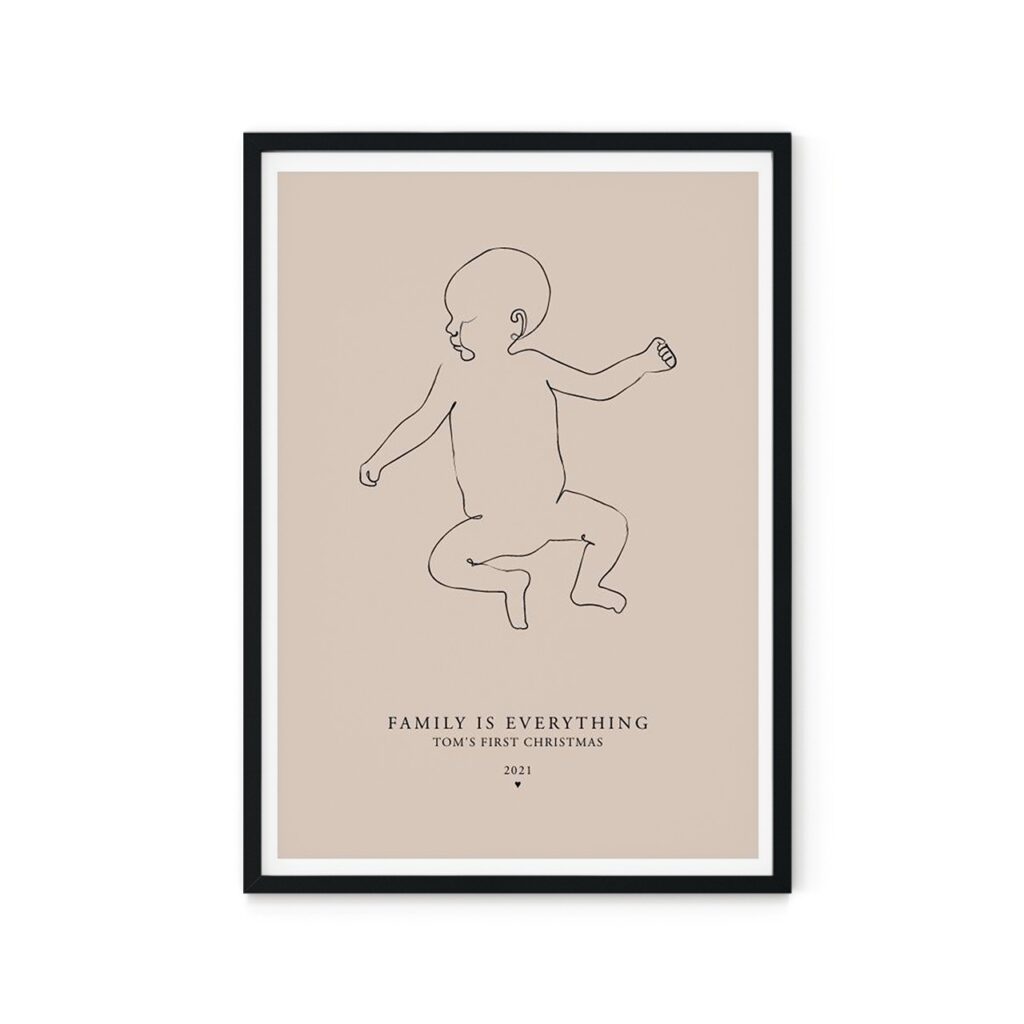 beige line art baby poster